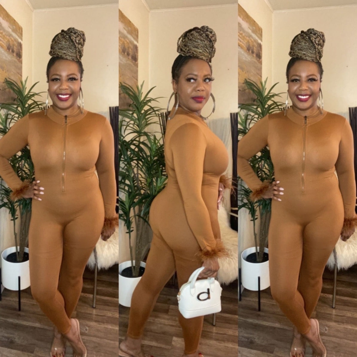 Brown Feather Jumpsuit