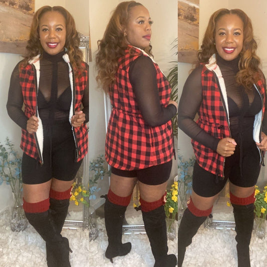 Plaid Out- Sherpa Vest w Pockets